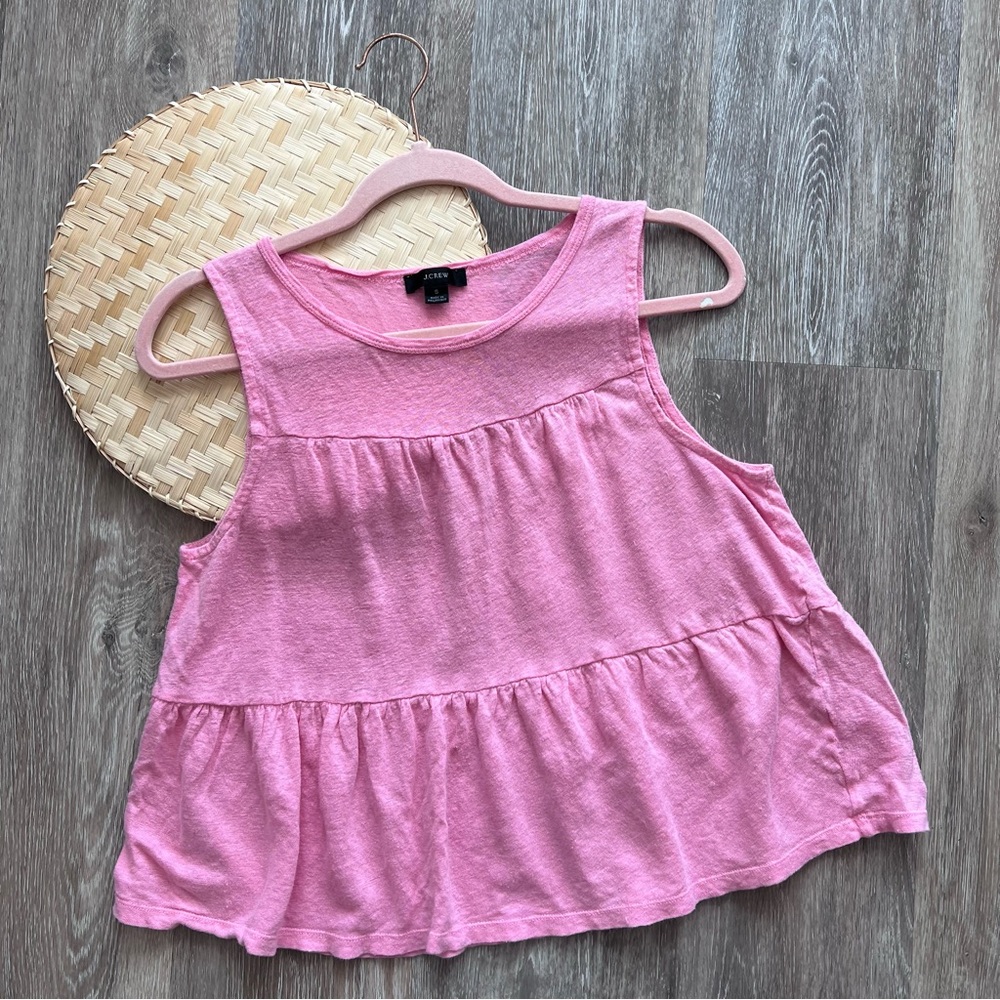 J. Crew pink linen tiered sleeveless blouse